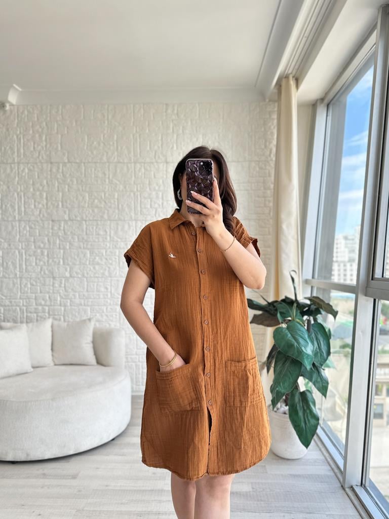 Orijinal Marka Müslin Keten Gömlek Elbise