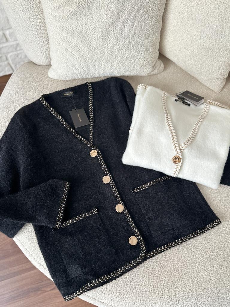 Orijinal Marka Parıltılı Biyeli Angora Hırka Siyah