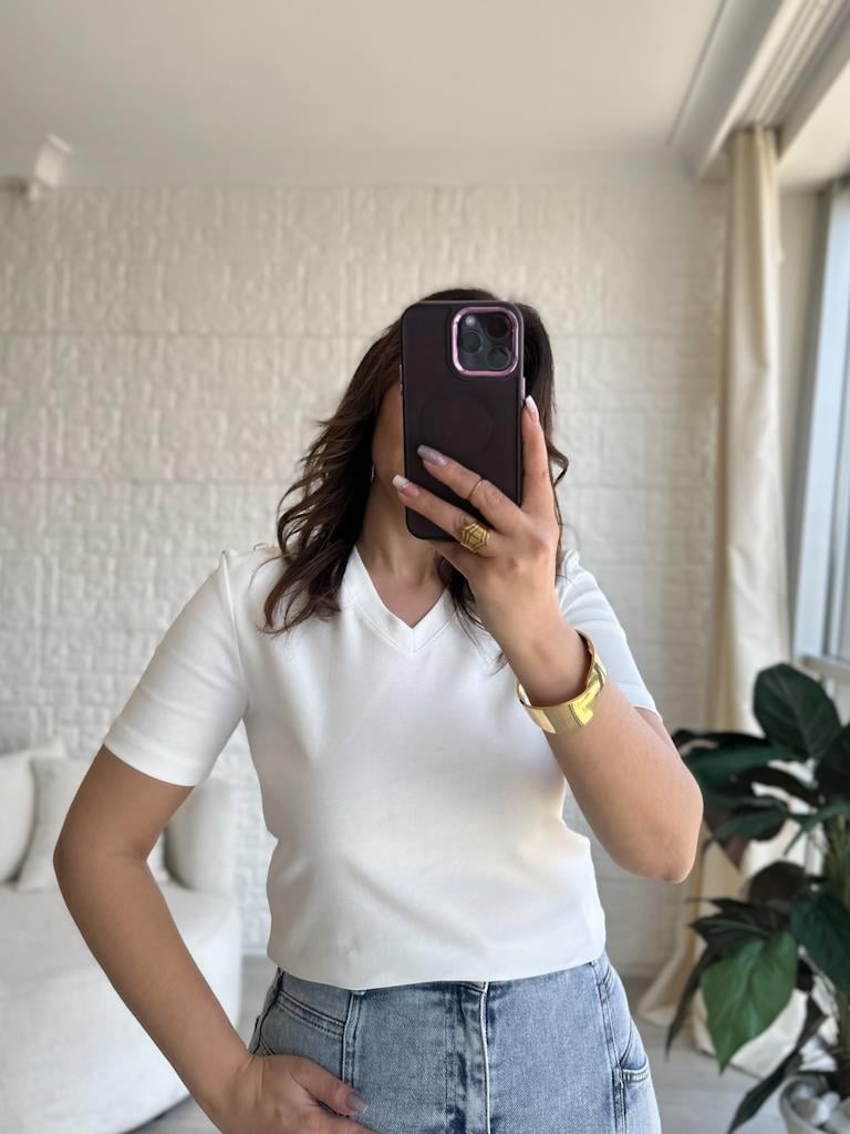 Orjinal Marka Basic Slim Kalıp Tişört Ekru