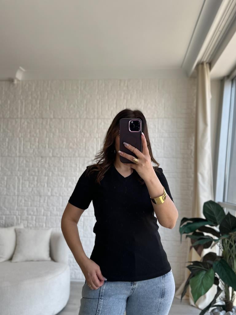 Orjinal Marka Basic Slim Kalıp Tişört Siyah