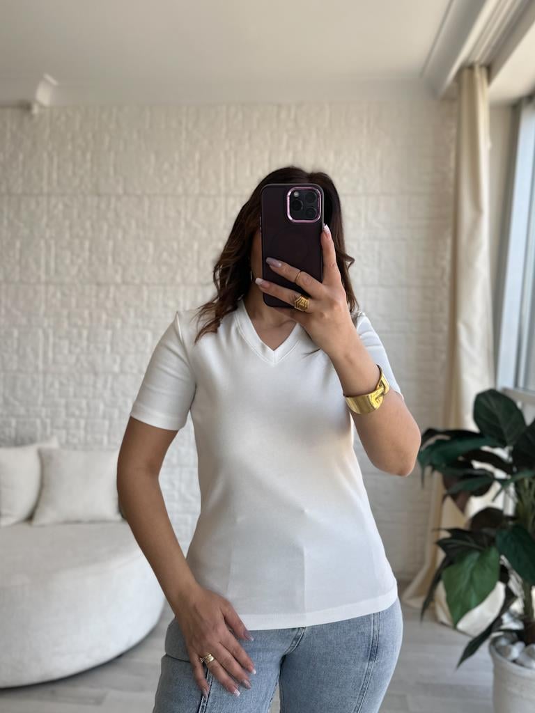 Orjinal Marka Basic Slim Kalıp Tişört Ekru