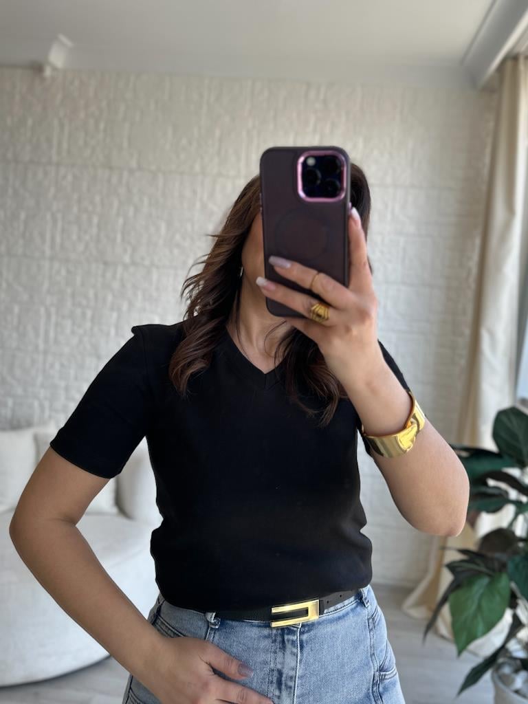 Orjinal Marka Basic Slim Kalıp Tişört Siyah