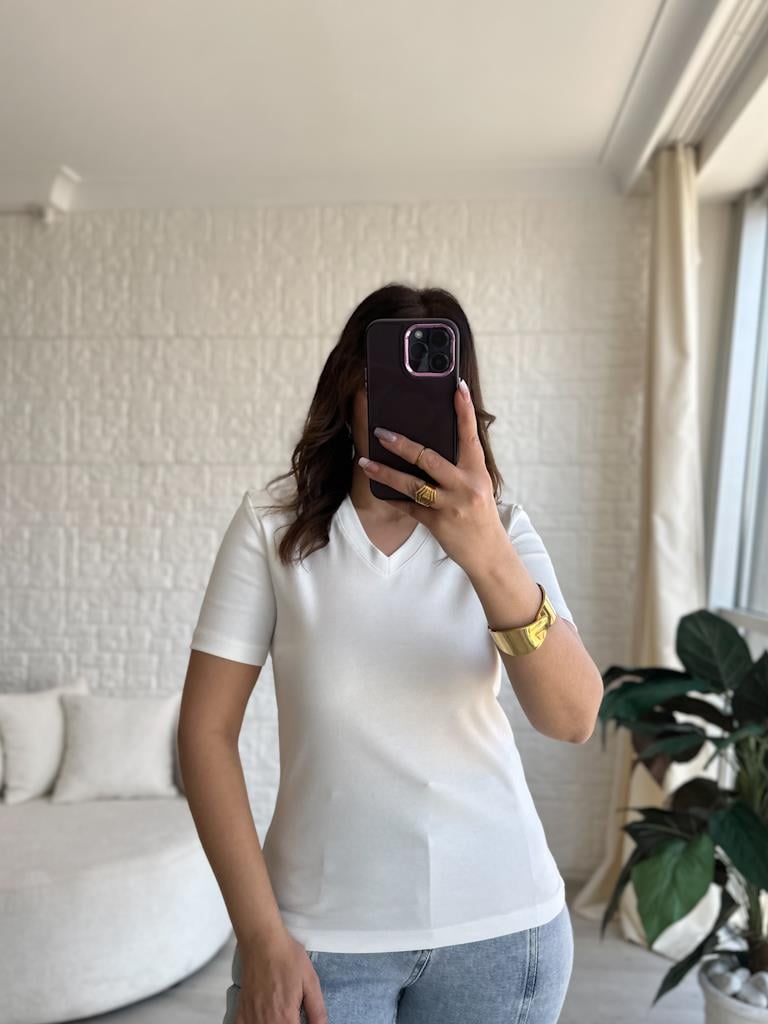 Orjinal Marka Basic Slim Kalıp Tişört Ekru