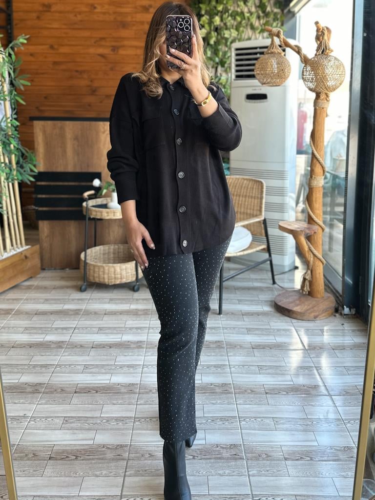 Orjinal Marka Gömlek Görünümlü Çelik Örme Hırka