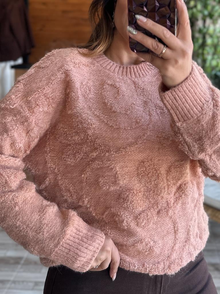 Orjinal Marka Kabartma Detay Simli Triko Kazak