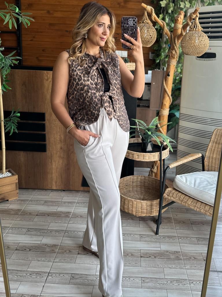 Orjinal Marka Kapitone Leopar Yelek