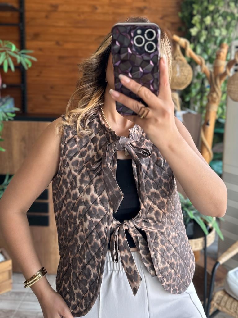 Orjinal Marka Kapitone Leopar Yelek