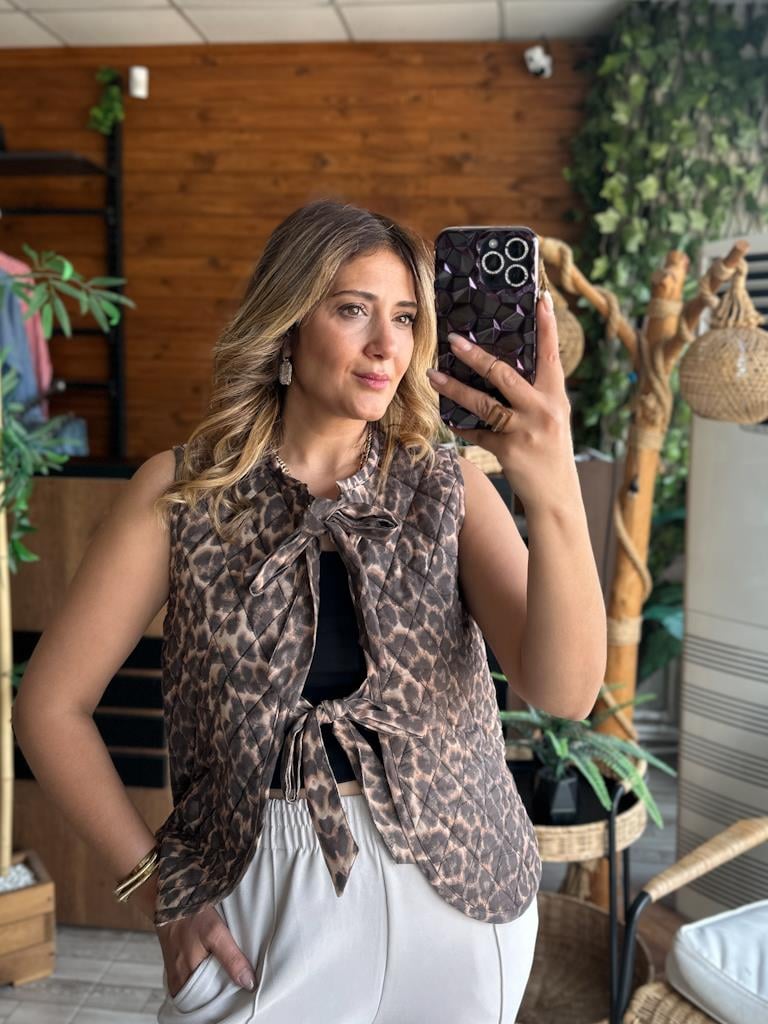 Orjinal Marka Kapitone Leopar Yelek