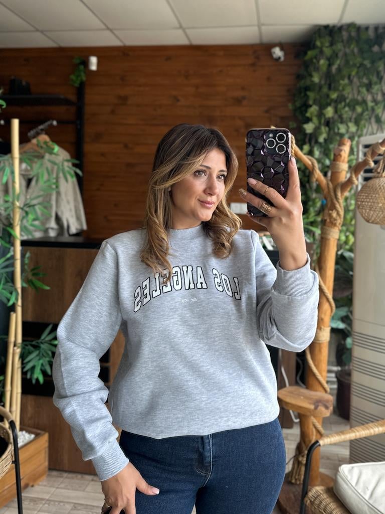 Orjinal Marka Los Angeles Baskılı Üç iplik Swetashirt