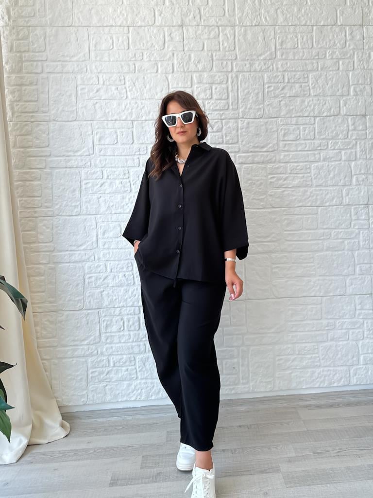 Orjinal Marka Moadal Yarasa Kol Salaş Gömlekli Takım Siyah