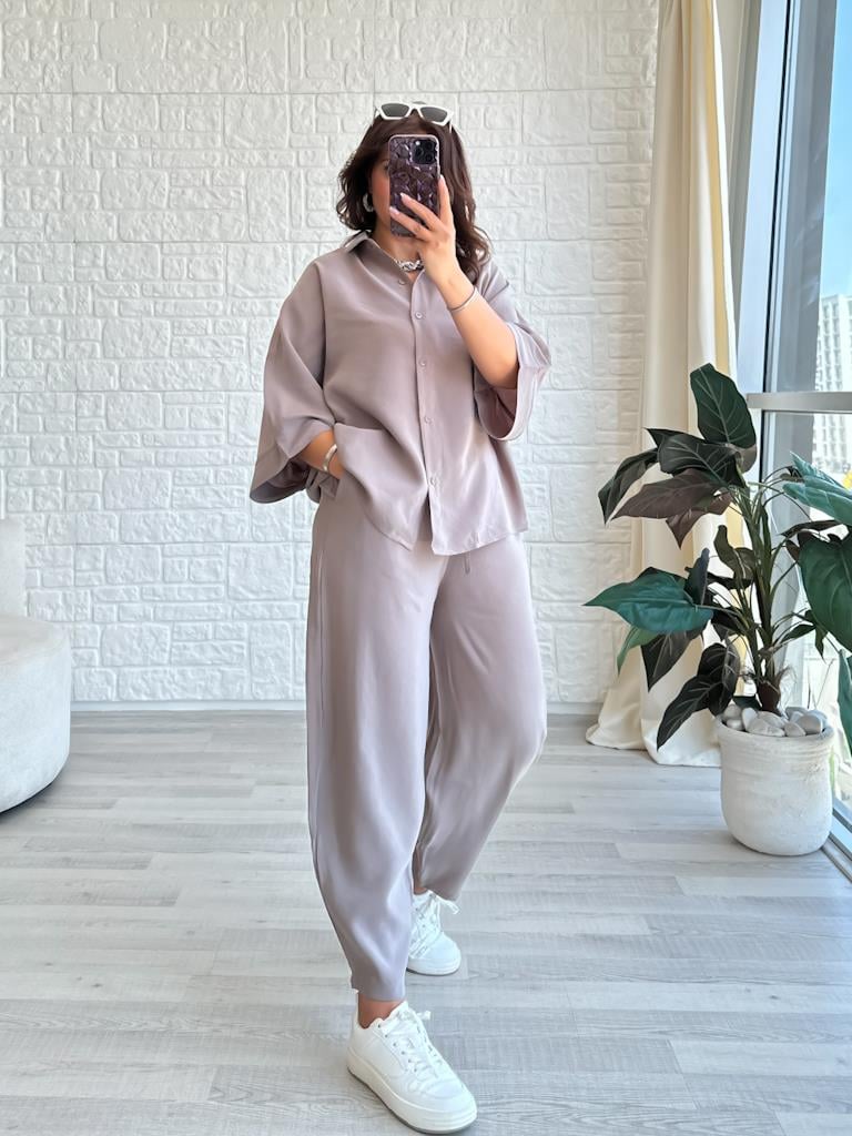 Orjinal Marka Moadal Yarasa Kol Salaş Gömlekli Takım Vizon