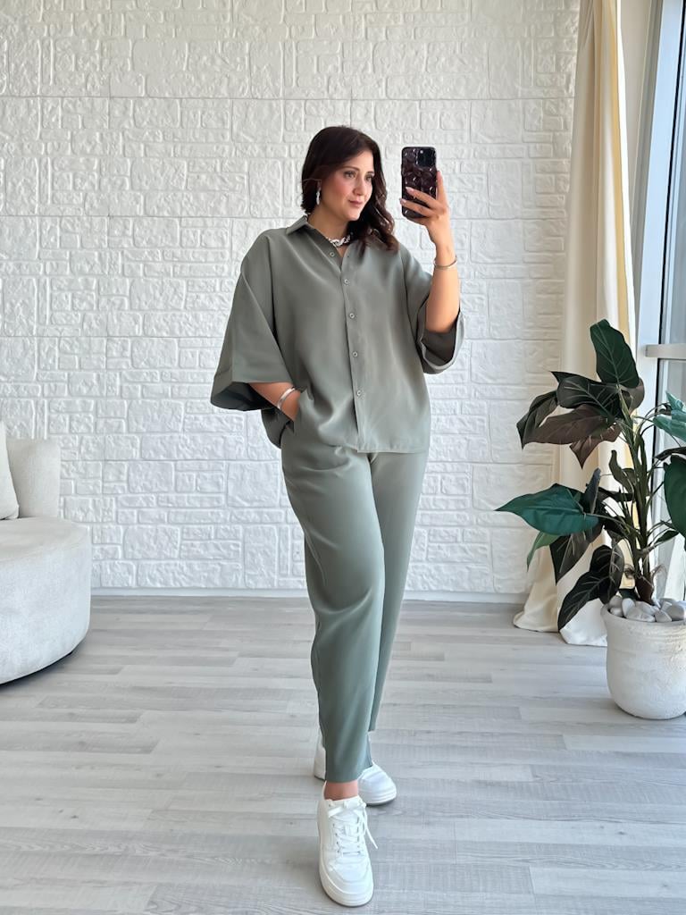 Orjinal Marka Moadal Yarasa Kol Salaş Gömlekli Takım Haki Yeşil