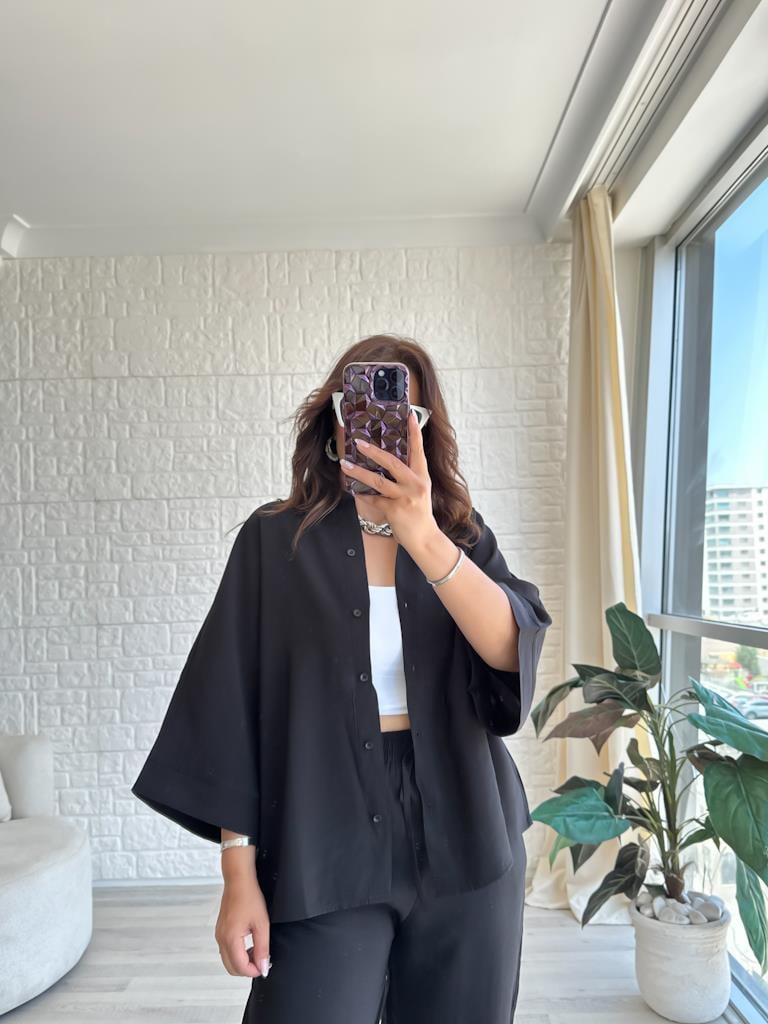 Orjinal Marka Moadal Yarasa Kol Salaş Gömlekli Takım Siyah