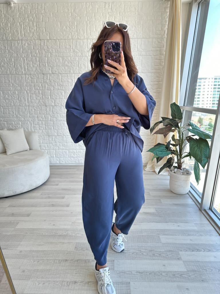 Orjinal Marka Moadal Yarasa Kol Salaş Gömlekli Takım Lacivert