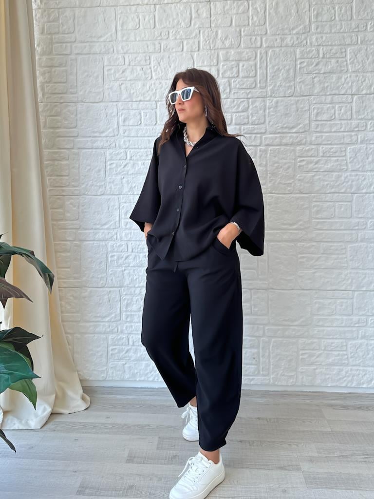 Orjinal Marka Moadal Yarasa Kol Salaş Gömlekli Takım Siyah