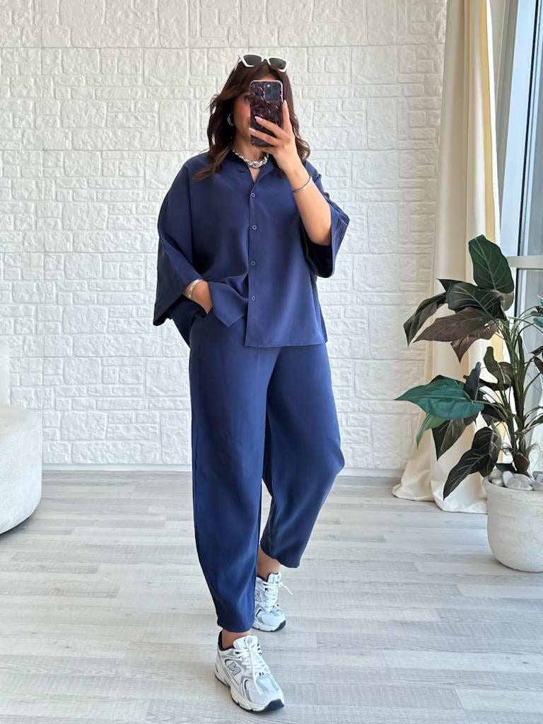 Orjinal Marka Moadal Yarasa Kol Salaş Gömlekli Takım Lacivert