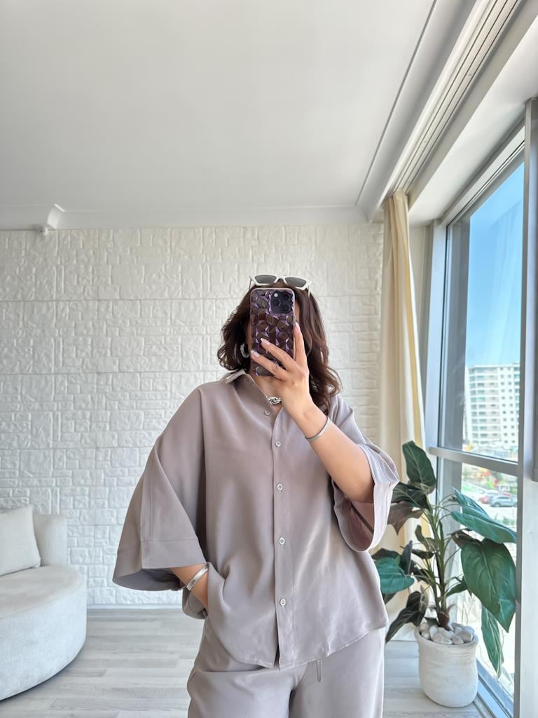 Orjinal Marka Moadal Yarasa Kol Salaş Gömlekli Takım Vizon