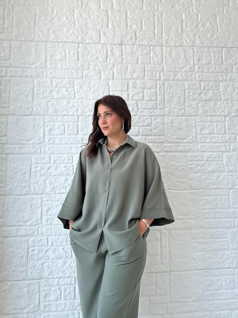 Orjinal Marka Moadal Yarasa Kol Salaş Gömlekli Takım Haki Yeşil