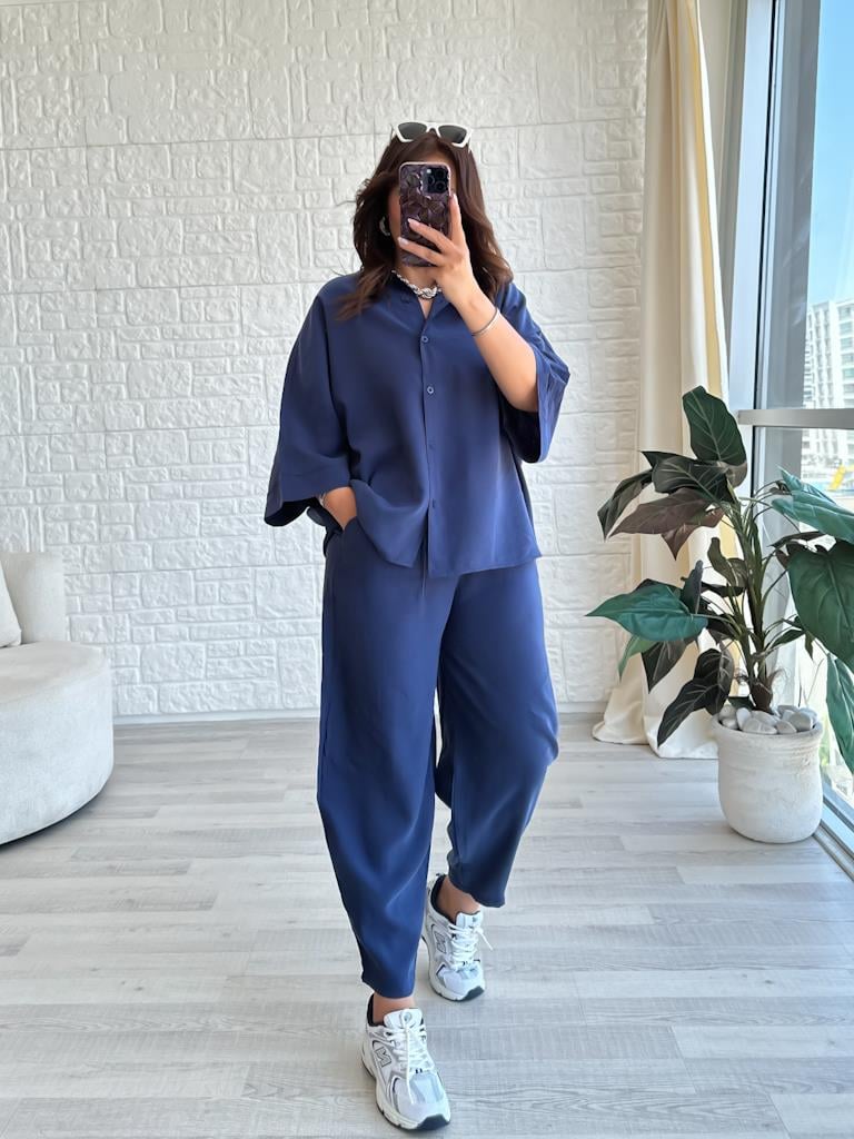 Orjinal Marka Moadal Yarasa Kol Salaş Gömlekli Takım Lacivert