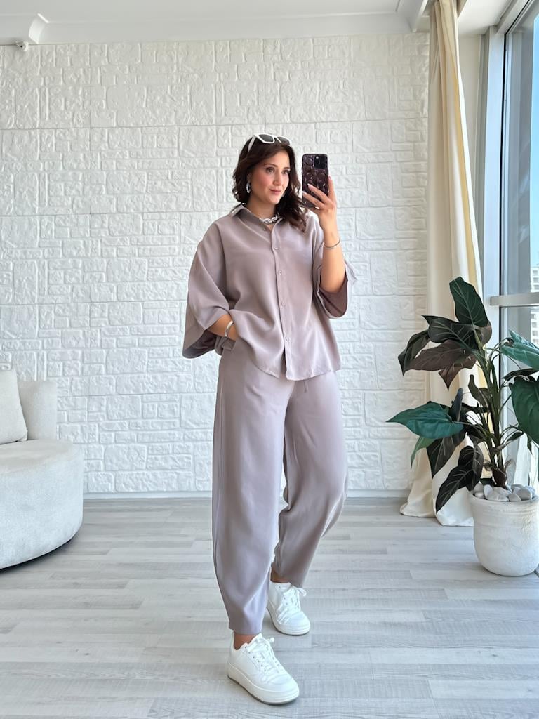 Orjinal Marka Moadal Yarasa Kol Salaş Gömlekli Takım Vizon