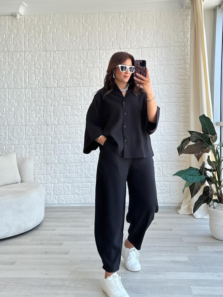 Orjinal Marka Moadal Yarasa Kol Salaş Gömlekli Takım Siyah