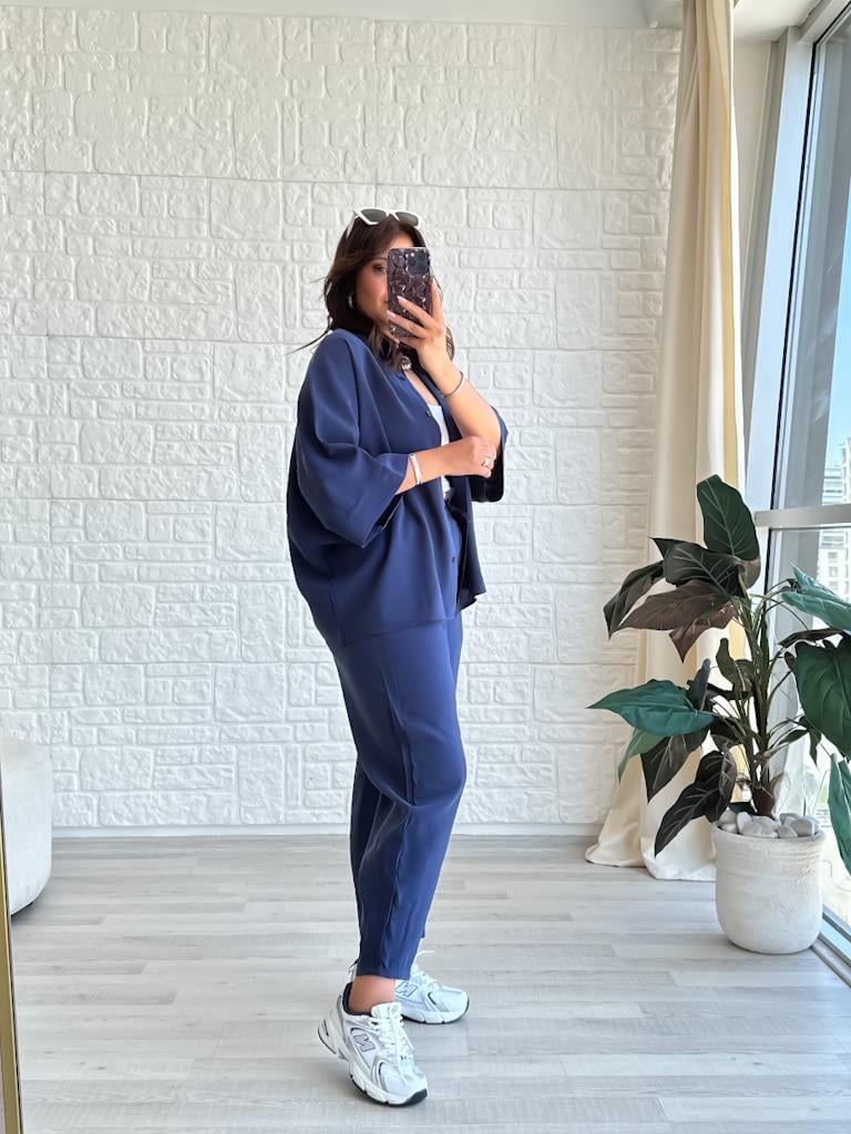 Orjinal Marka Moadal Yarasa Kol Salaş Gömlekli Takım Lacivert