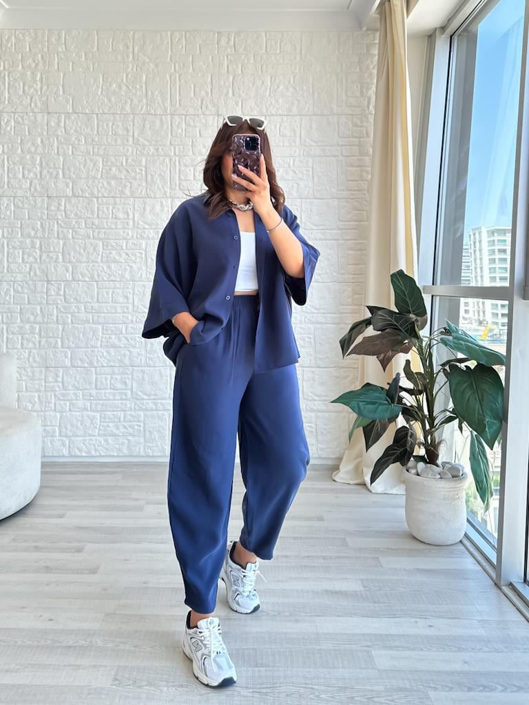 Orjinal Marka Moadal Yarasa Kol Salaş Gömlekli Takım Lacivert