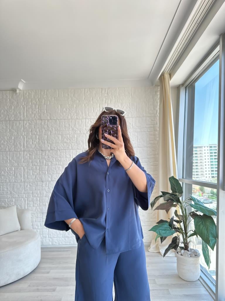 Orjinal Marka Moadal Yarasa Kol Salaş Gömlekli Takım Lacivert