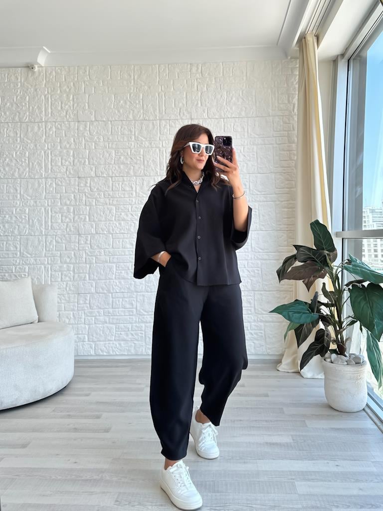 Orjinal Marka Moadal Yarasa Kol Salaş Gömlekli Takım Siyah