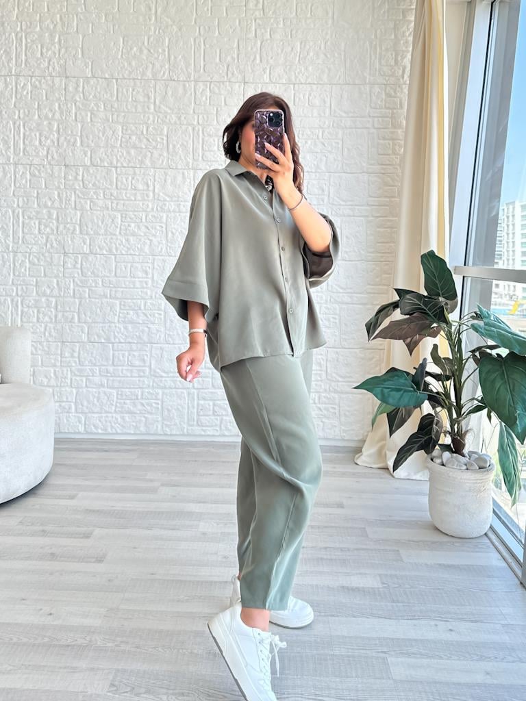 Orjinal Marka Moadal Yarasa Kol Salaş Gömlekli Takım Haki Yeşil