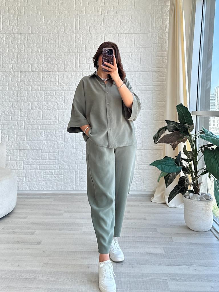 Orjinal Marka Moadal Yarasa Kol Salaş Gömlekli Takım Haki Yeşil