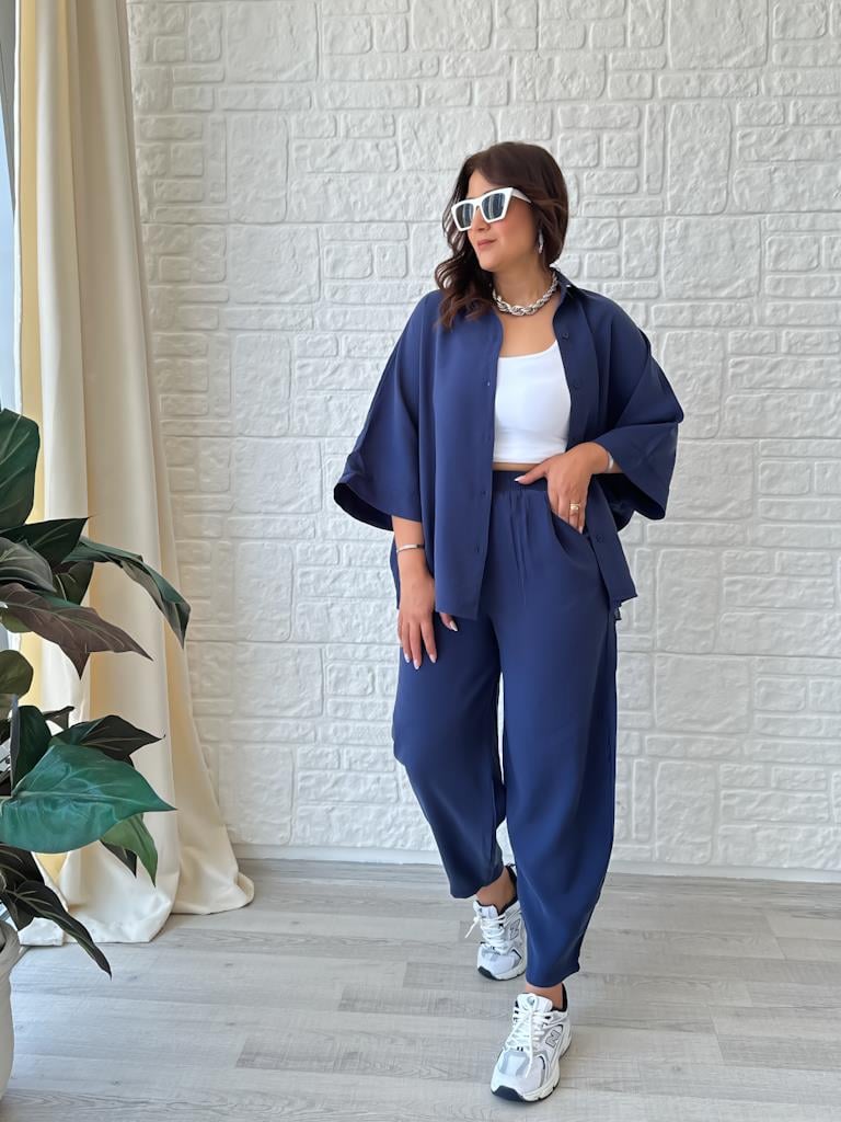 Orjinal Marka Moadal Yarasa Kol Salaş Gömlekli Takım Lacivert