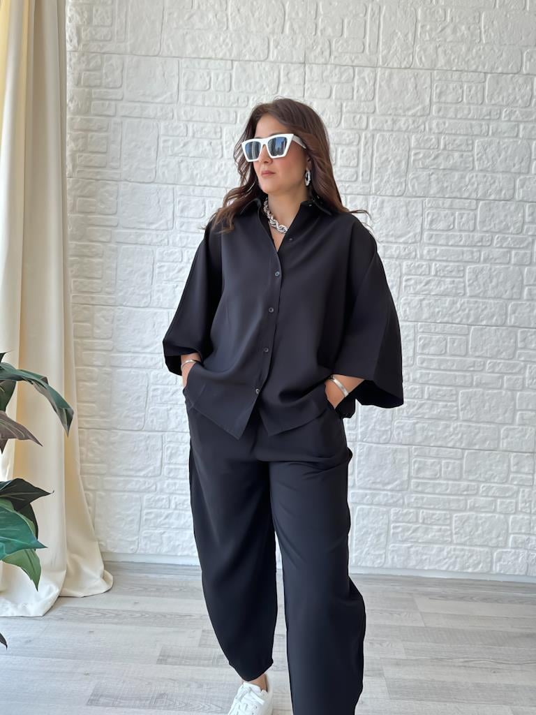 Orjinal Marka Moadal Yarasa Kol Salaş Gömlekli Takım Siyah