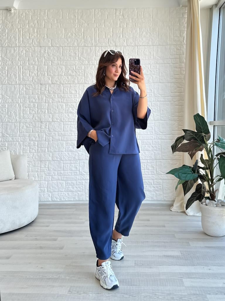 Orjinal Marka Moadal Yarasa Kol Salaş Gömlekli Takım Lacivert