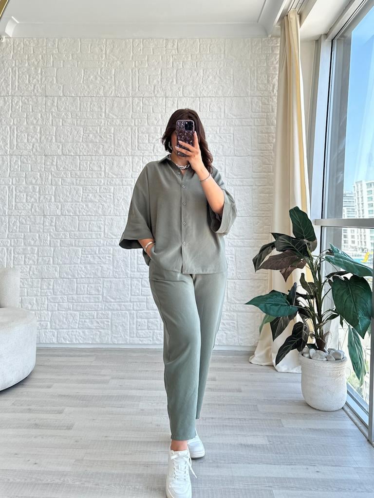 Orjinal Marka Moadal Yarasa Kol Salaş Gömlekli Takım Haki Yeşil