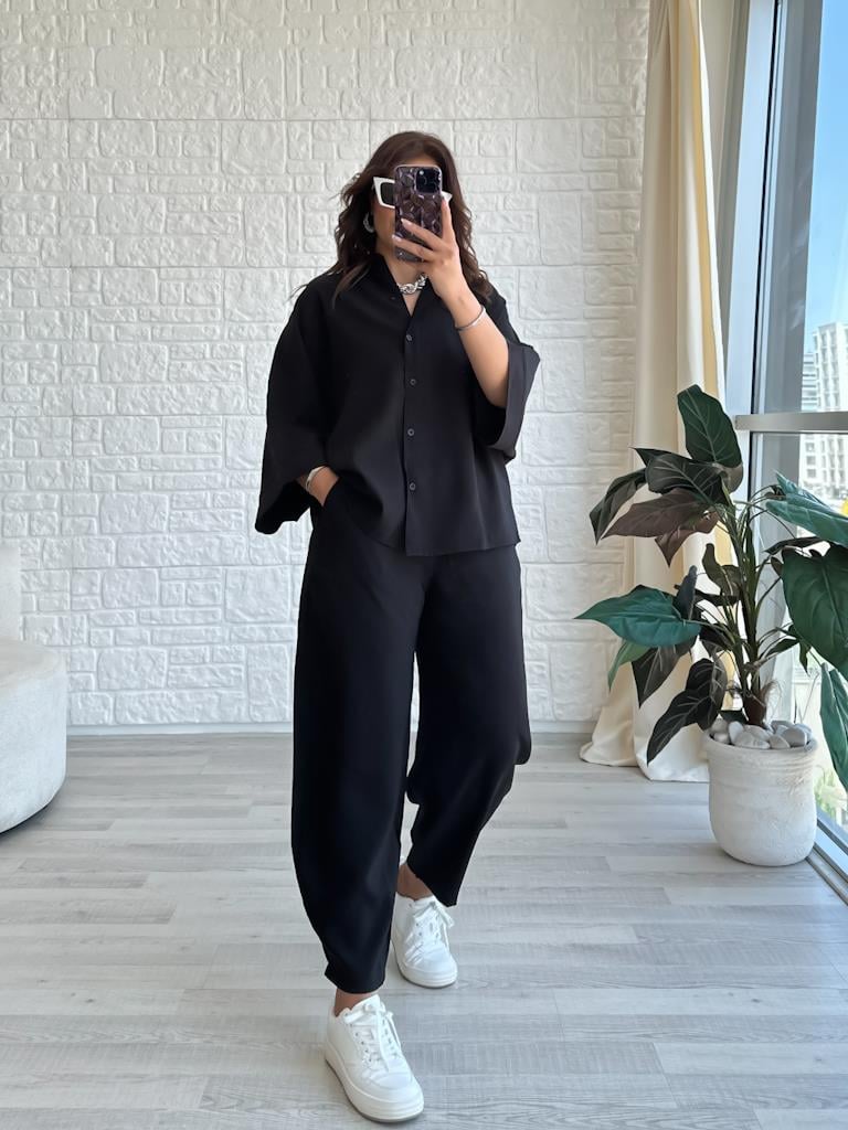 Orjinal Marka Moadal Yarasa Kol Salaş Gömlekli Takım Siyah