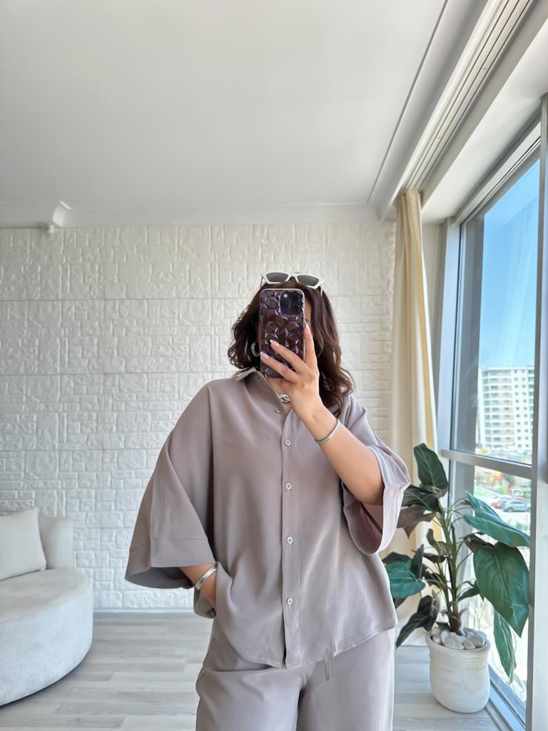 Orjinal Marka Moadal Yarasa Kol Salaş Gömlekli Takım Vizon