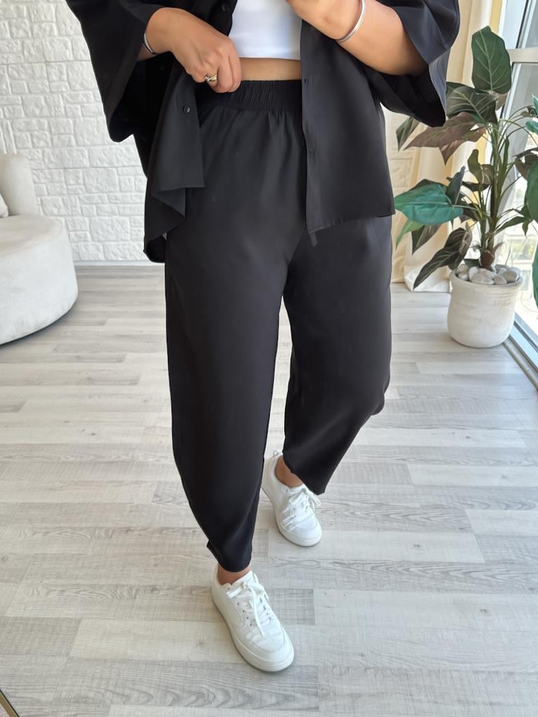 Orjinal Marka Moadal Yarasa Kol Salaş Gömlekli Takım Siyah