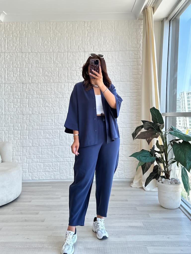 Orjinal Marka Moadal Yarasa Kol Salaş Gömlekli Takım Lacivert