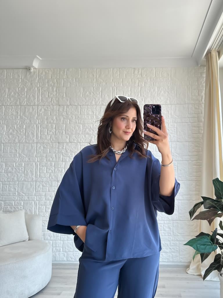 Orjinal Marka Moadal Yarasa Kol Salaş Gömlekli Takım Lacivert