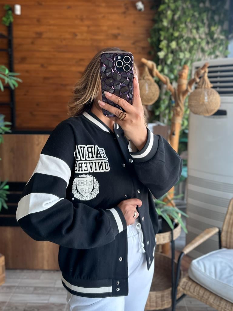 Orjinal Marka Over Size Siyah Beyaz Kolej Ceket