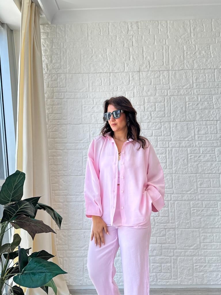 Orjinal Marka Tensel Kumaş Kol Paça Pensli Takım Pembe