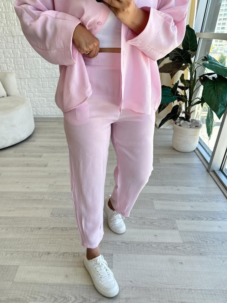 Orjinal Marka Tensel Kumaş Kol Paça Pensli Takım Pembe