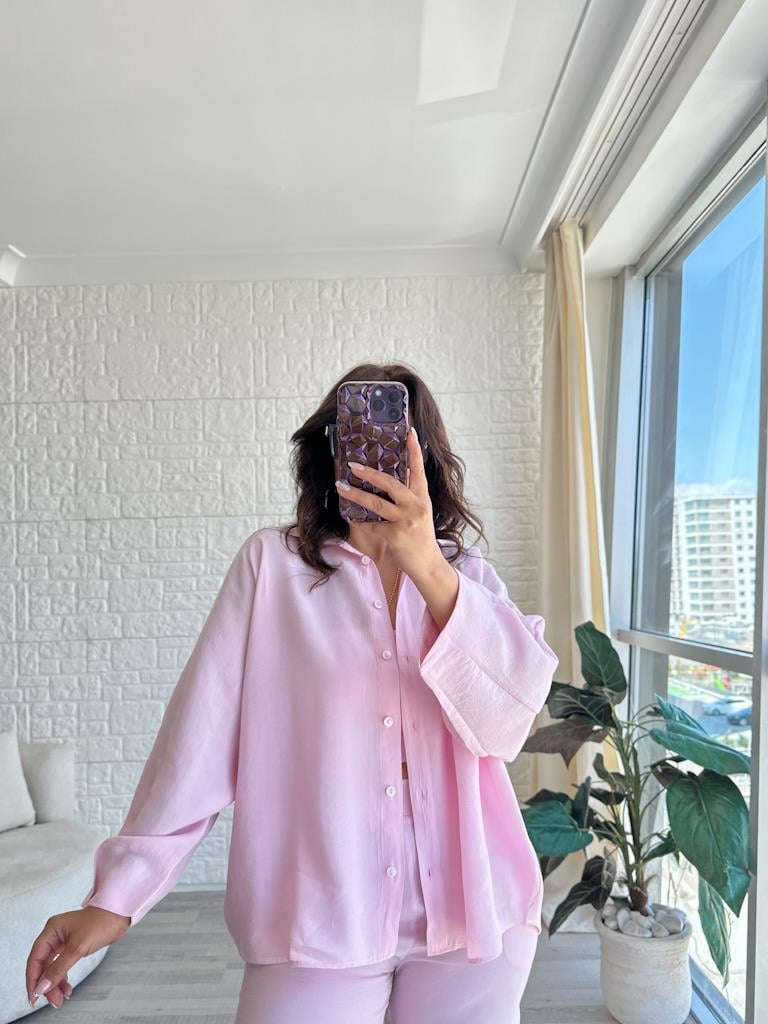 Orjinal Marka Tensel Kumaş Kol Paça Pensli Takım Pembe