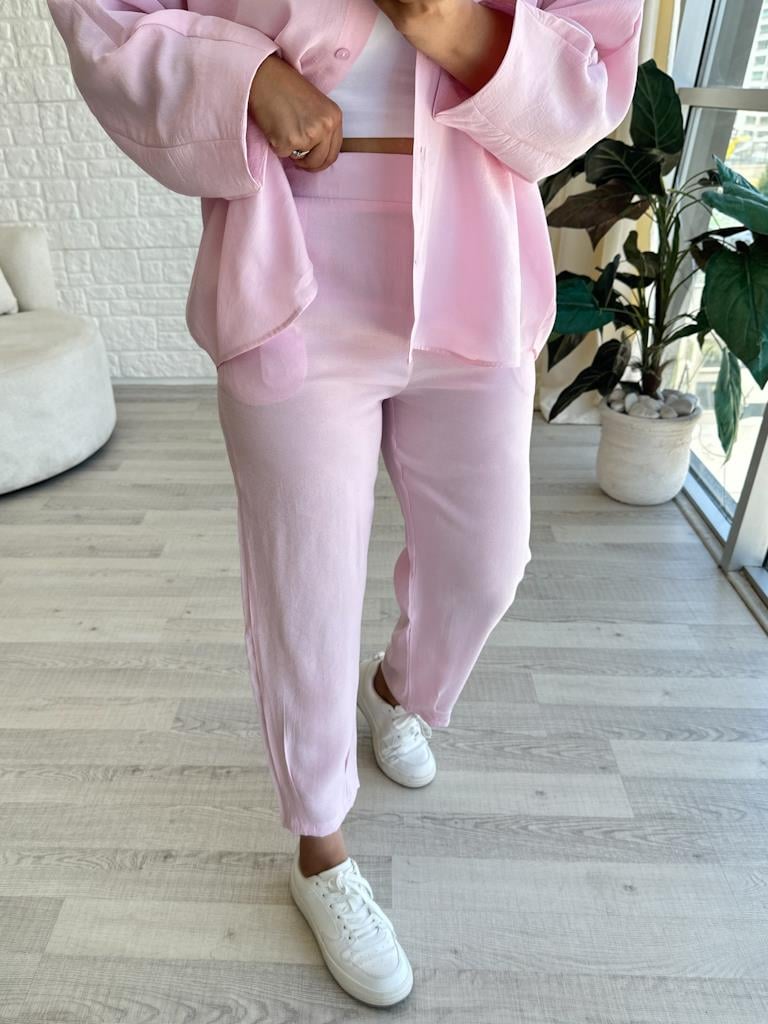 Orjinal Marka Tensel Kumaş Kol Paça Pensli Takım Pembe