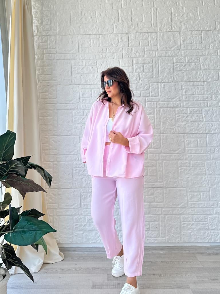 Orjinal Marka Tensel Kumaş Kol Paça Pensli Takım Pembe