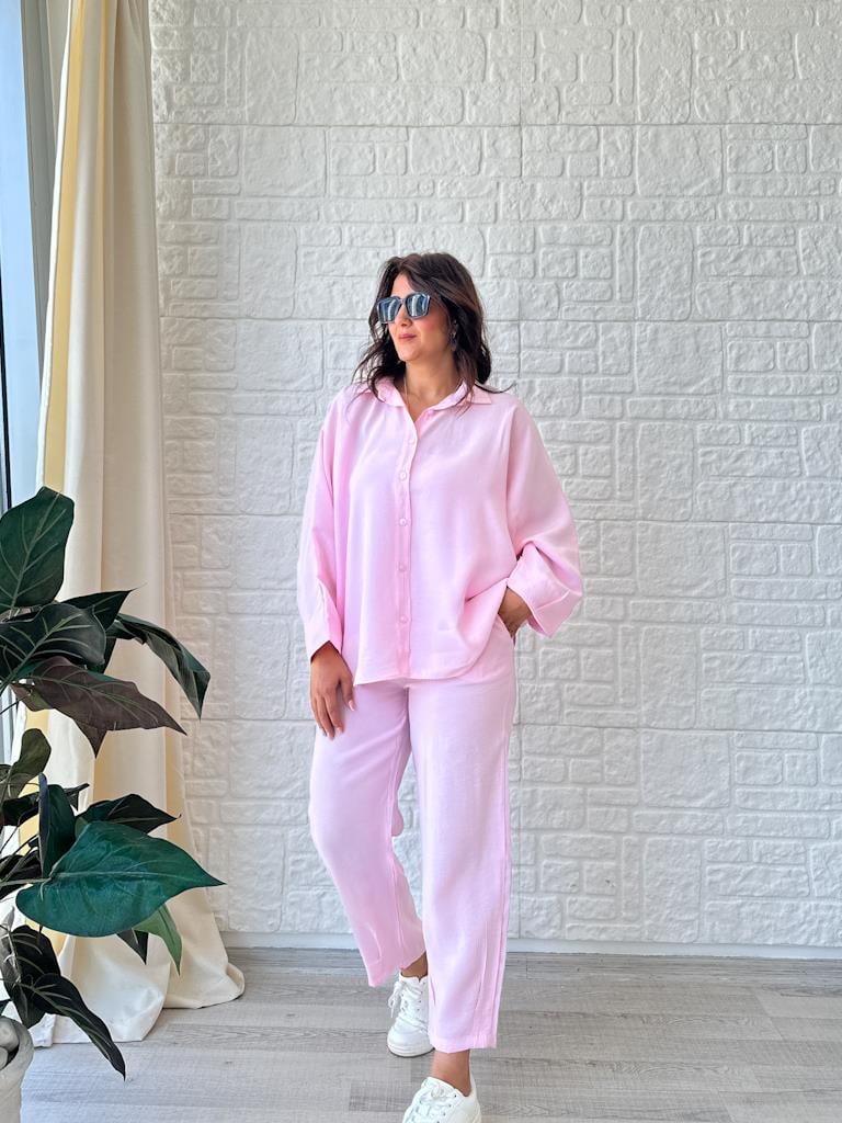 Orjinal Marka Tensel Kumaş Kol Paça Pensli Takım Pembe