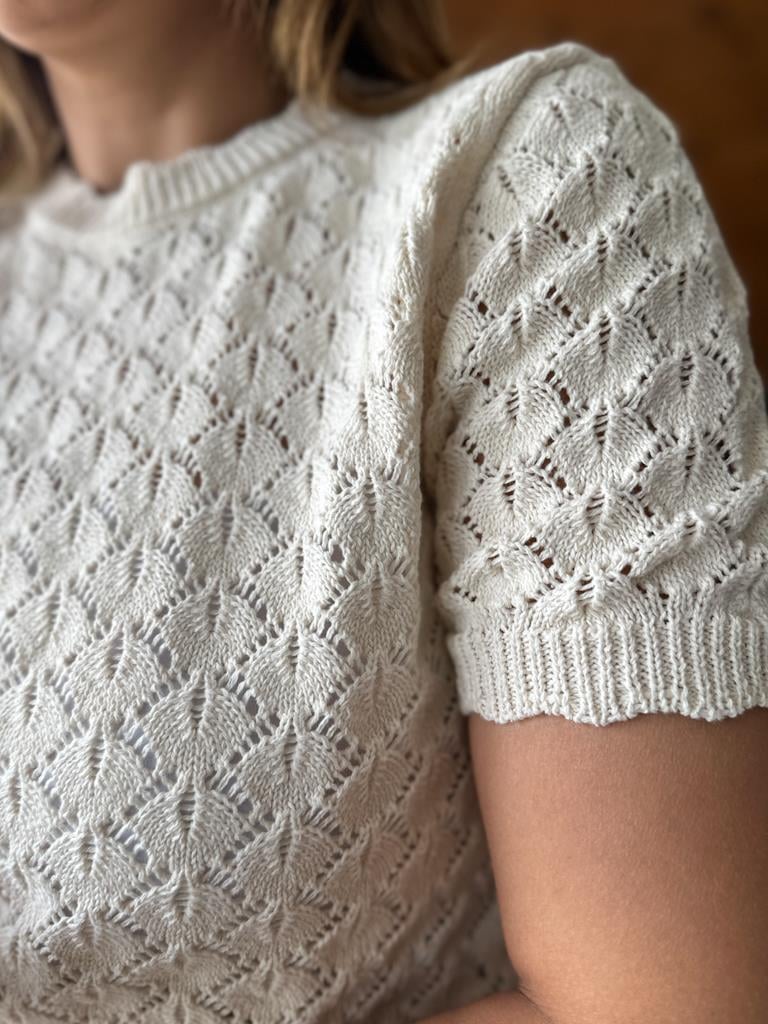 Orjinal Marka Yarım Kol Ajur Örme Triko Bluz