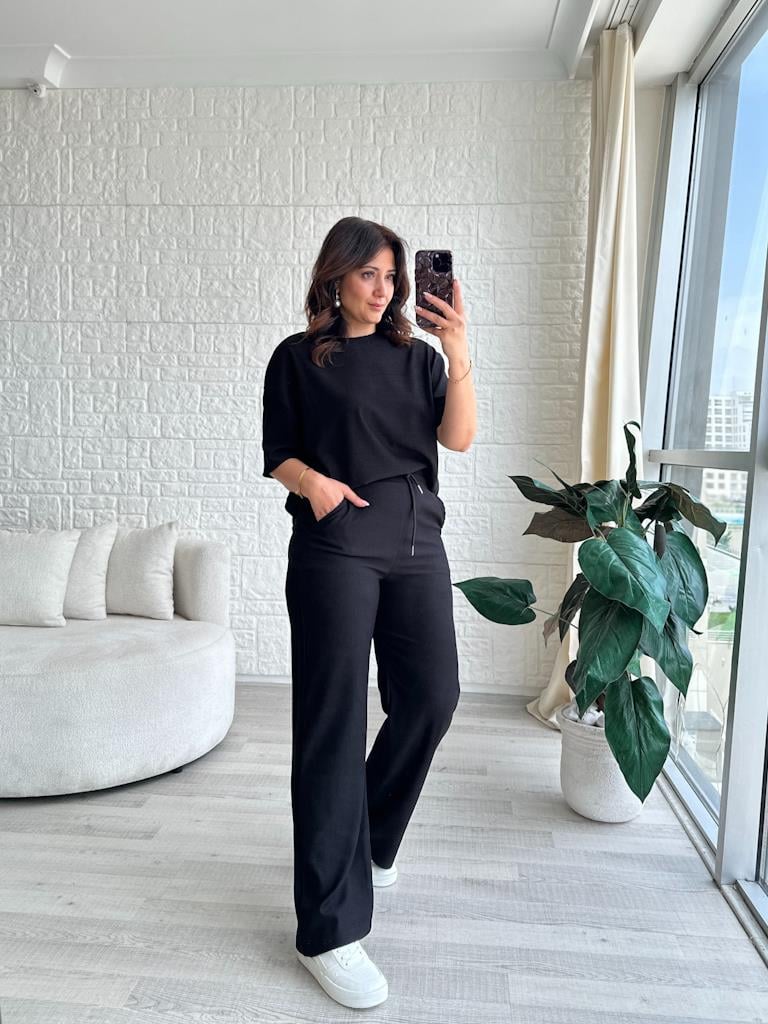 Overlok Dikişli Paris Pike Takım Siyah