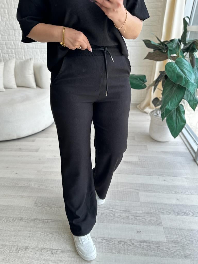 Overlok Dikişli Paris Pike Takım Siyah